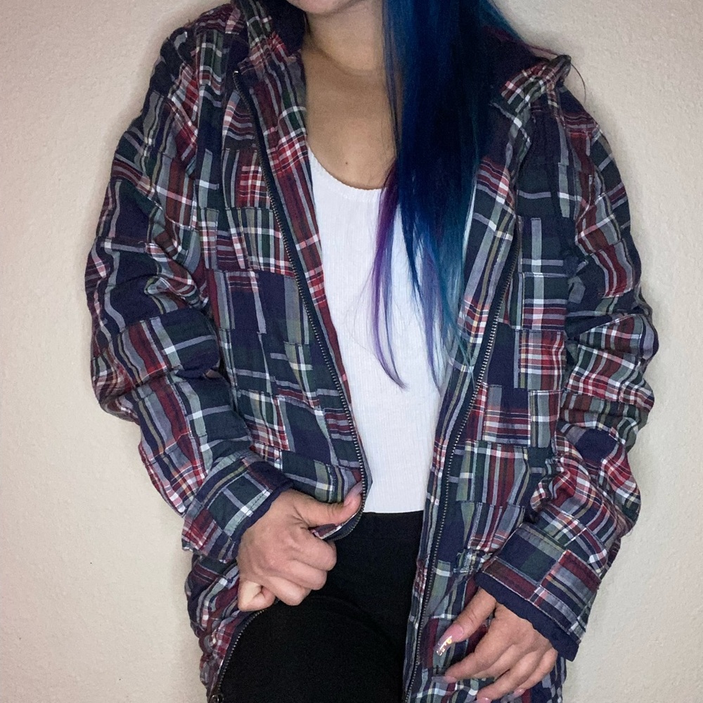 J Press X Urban Outfitters Madrass Plaid Patch Work Hooded Jacket